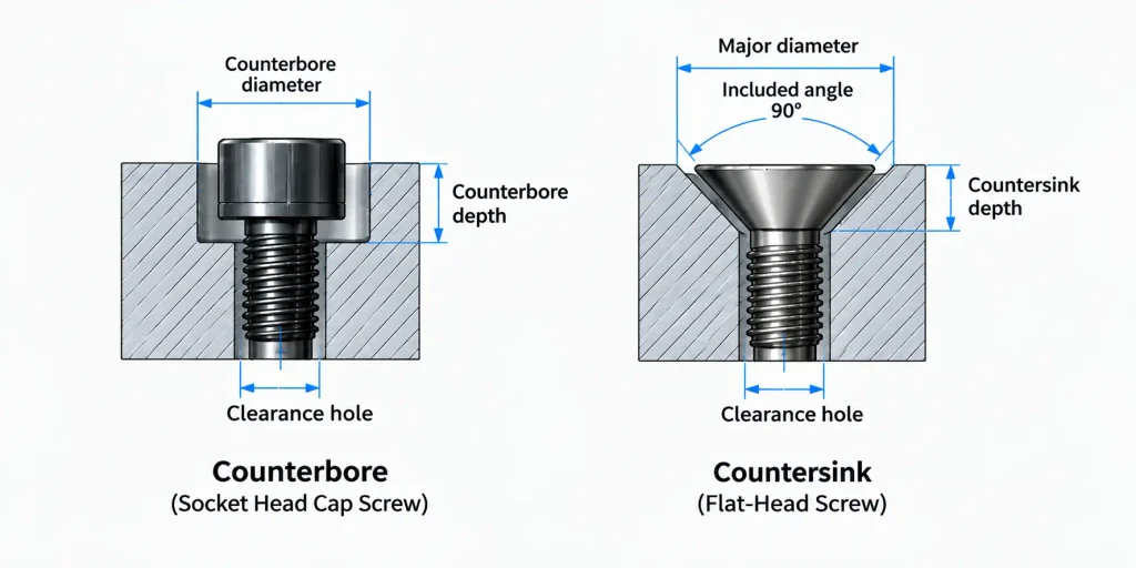 Counterbore vs Countersink Quick Comparison